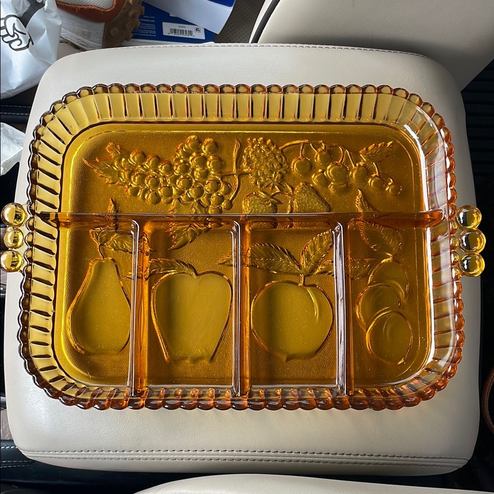 Vintage Amber Glass Divided Fruit Serving Tray